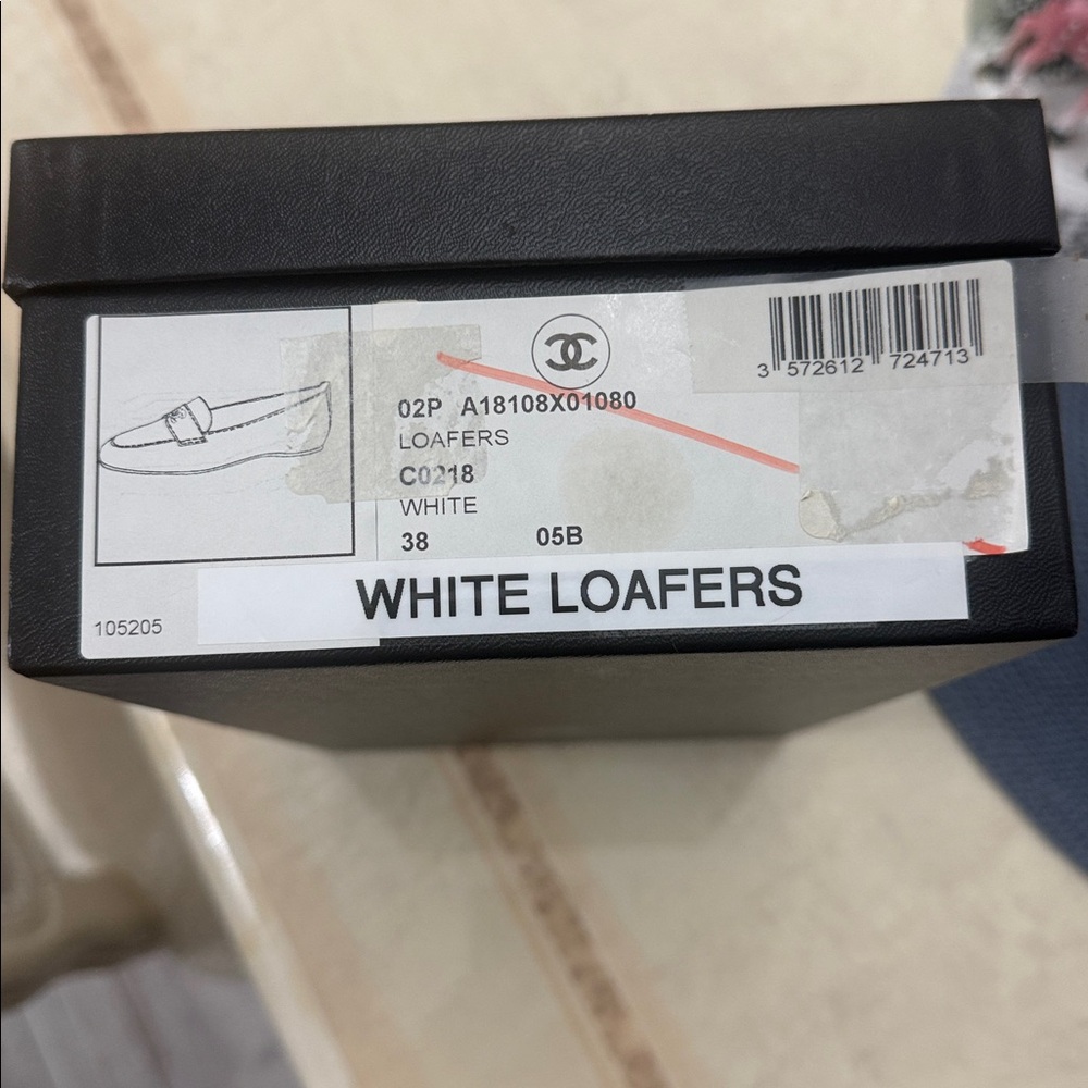 CHANEL White / Ivory and Black Trim Loafers - Picture 6 of 8